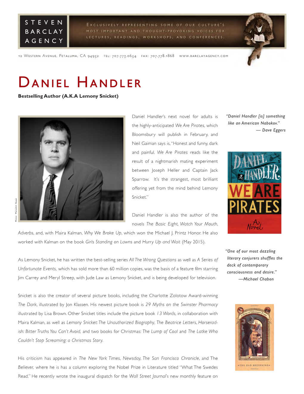 Daniel Handler Bestselling Author (A.K.A Lemony Snicket)