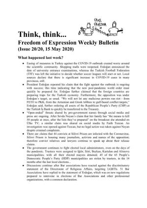 Think, Think... Freedom of Expression Weekly Bulletin (Issue 20/20, 15 May 2020)