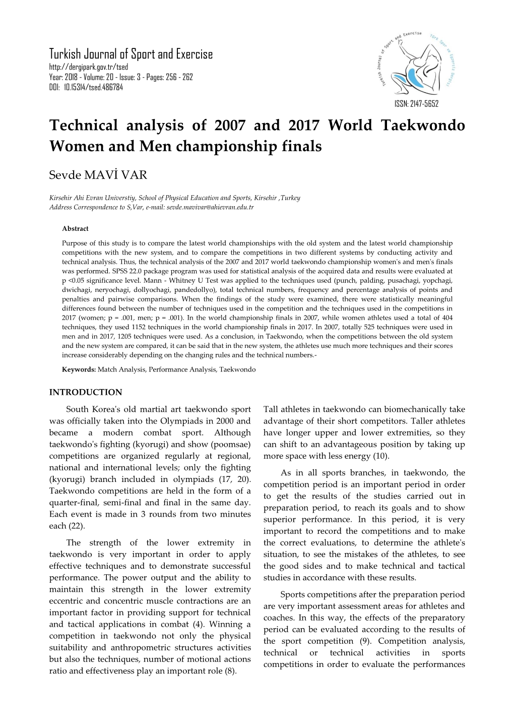 Technical Analysis of 2007 and 2017 World Taekwondo Women and Men Championship Finals