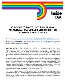 Inside out Toronto Lgbt Film Festival Announces Full Lineup for 28Th Edition, Running May 24 - June 3