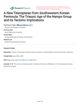 The Triassic Age of the Nampo Group and Its Tectonic Implications