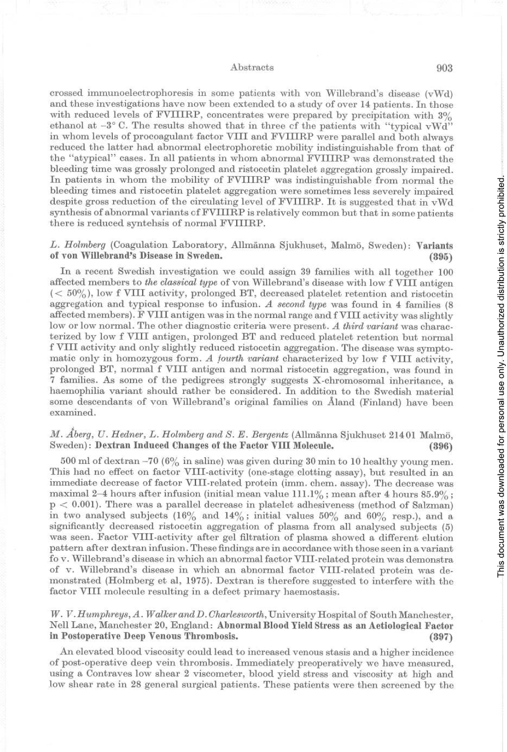 Abstracts Crossed Immunoelectrophoresis in Some