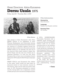 Dersu Uzala 1975 Friday, April 25 - Thursday, May 1, 2008