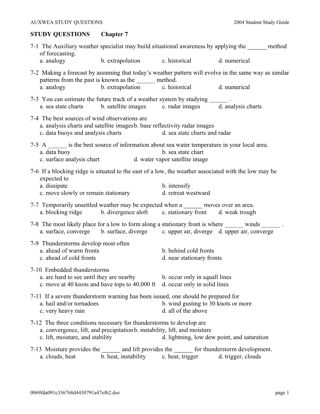 AUXWEA STUDY QUESTIONS 2004 Student Study Guide