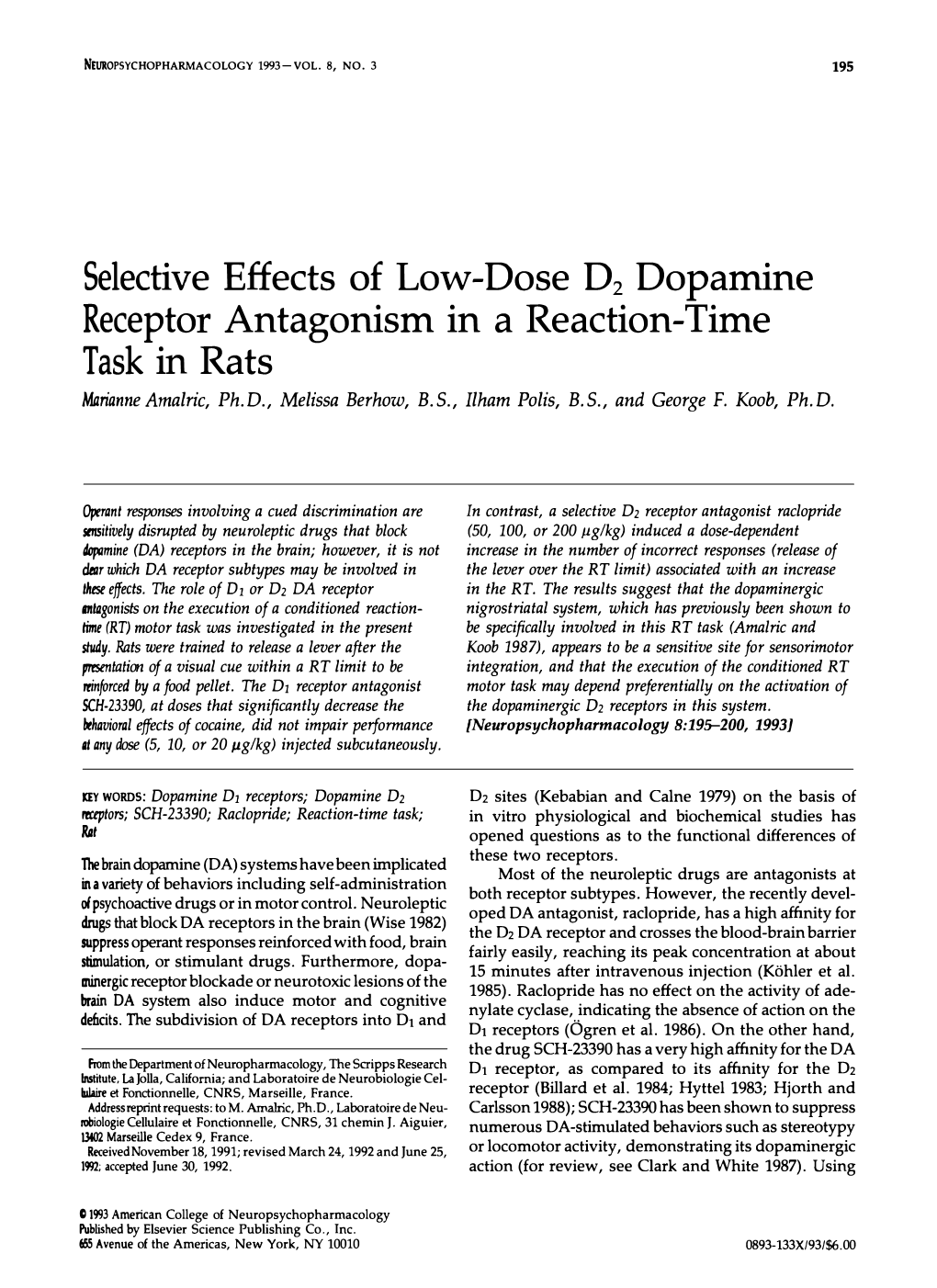 Selective Effects of Low-Dose D2 Dopamine Receptor Antagonism In