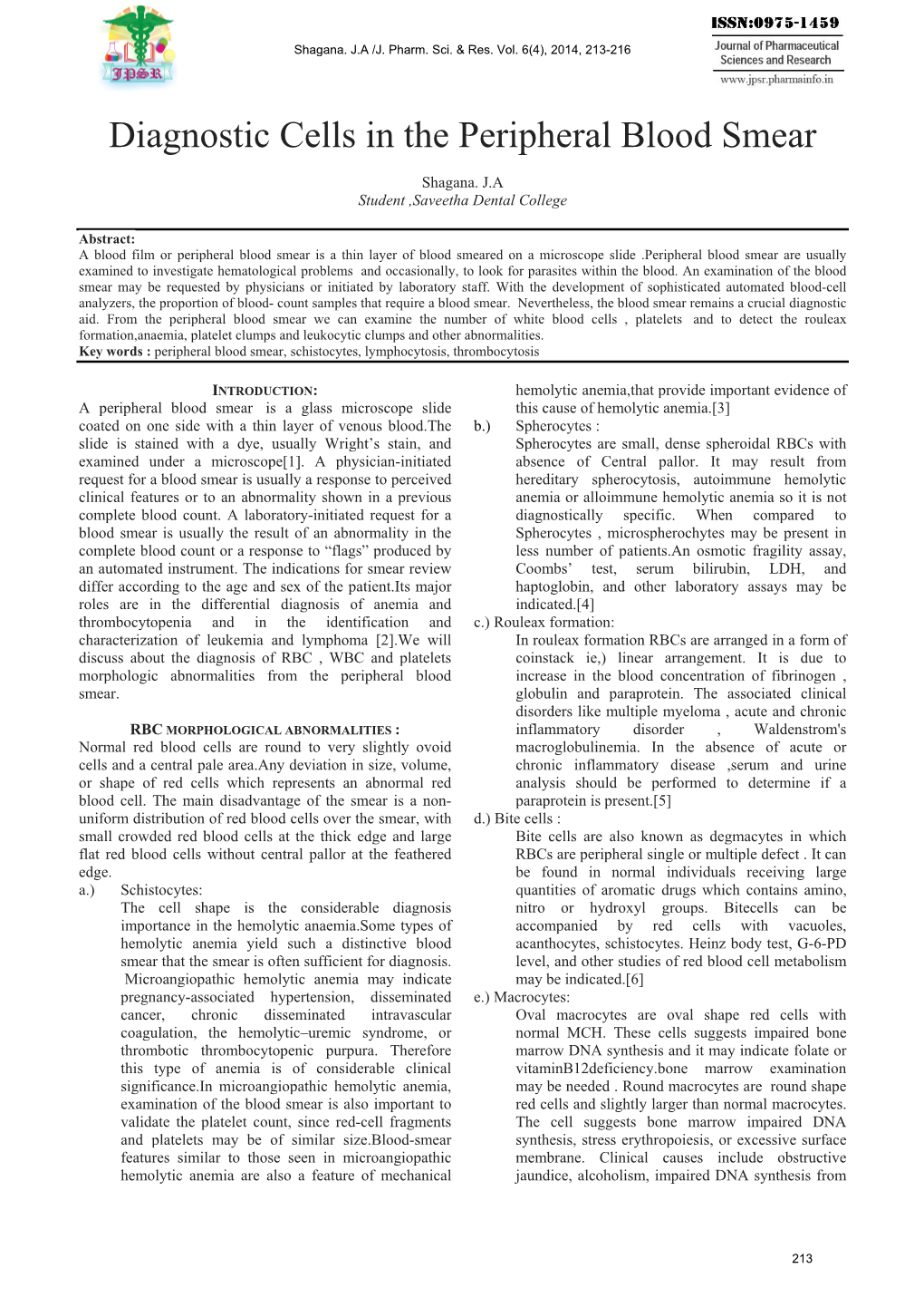 Diagnostic Cells in the Peripheral Blood Smear