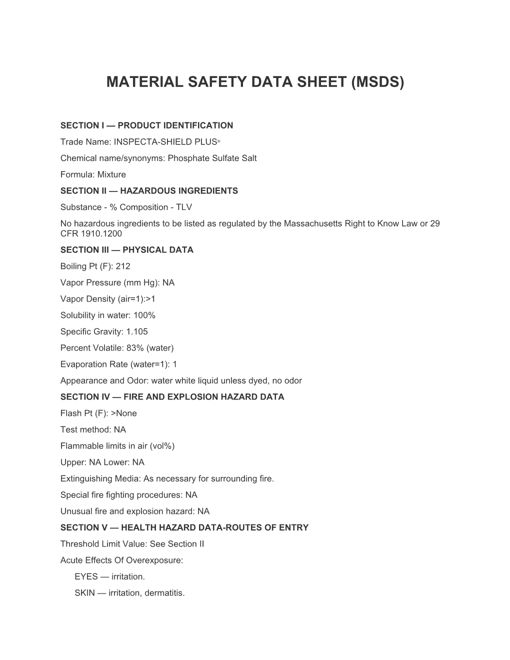 Material Safety Data Sheet (Msds) s3