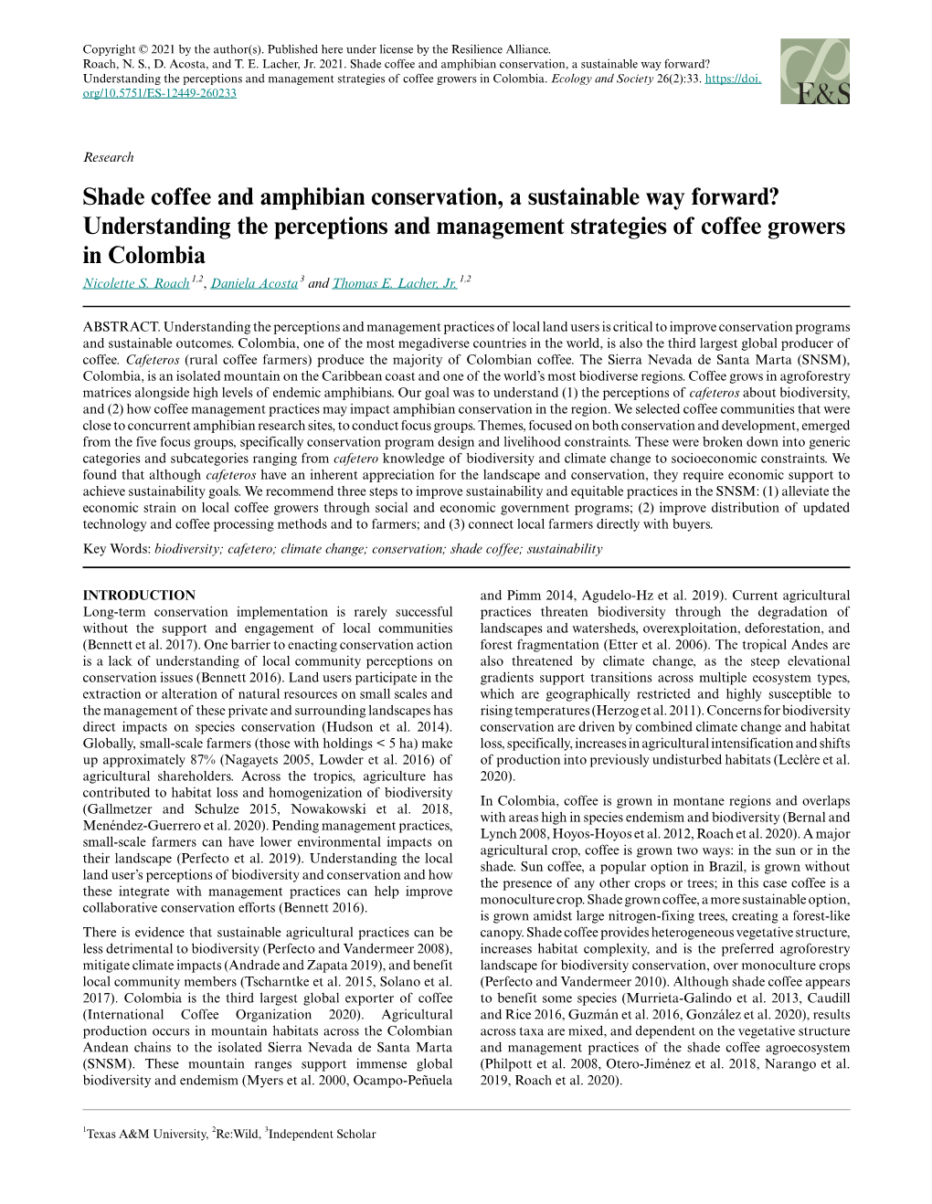 Shade Coffee and Amphibian Conservation, a Sustainable Way Forward? Understanding the Perceptions and Management Strategies of Coffee Growers in Colombia