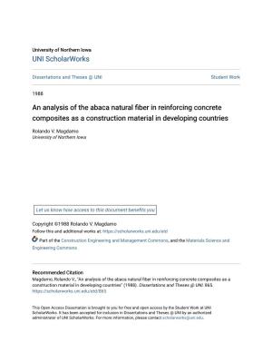 An Analysis of the Abaca Natural Fiber in Reinforcing Concrete Composites As a Construction Material in Developing Countries