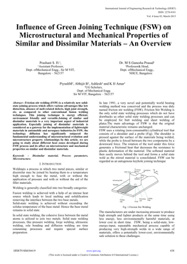(FSW) on Microstructural and Mechanical Properties of Similar and Dissimilar Materials – an Overview