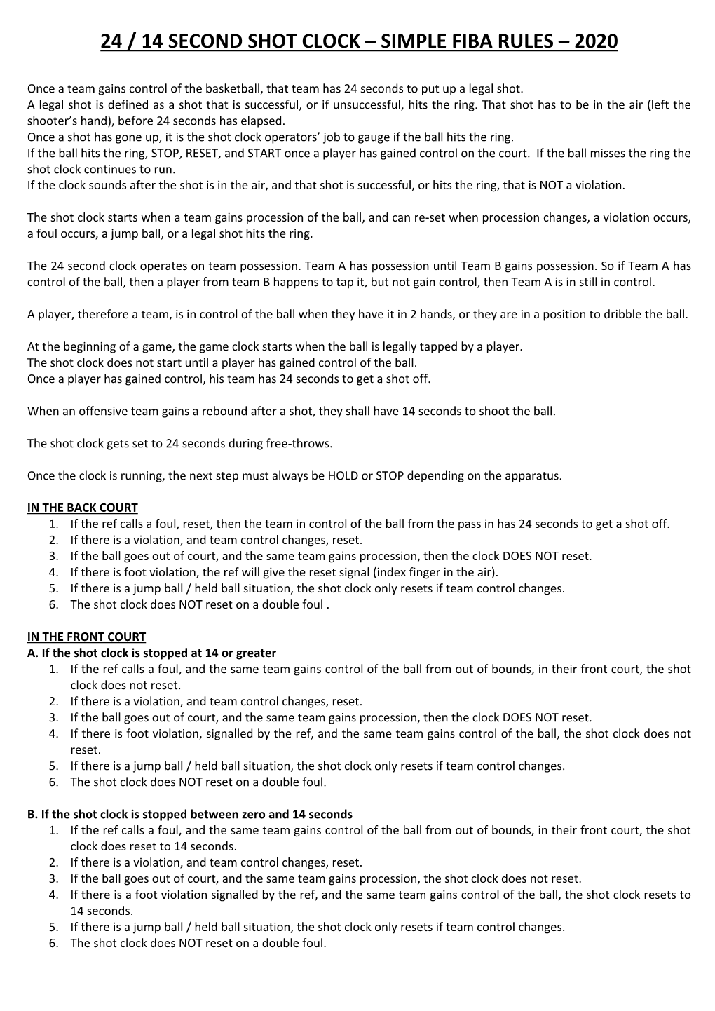 24 / 14 Second Shot Clock – Simple Fiba Rules – 2020