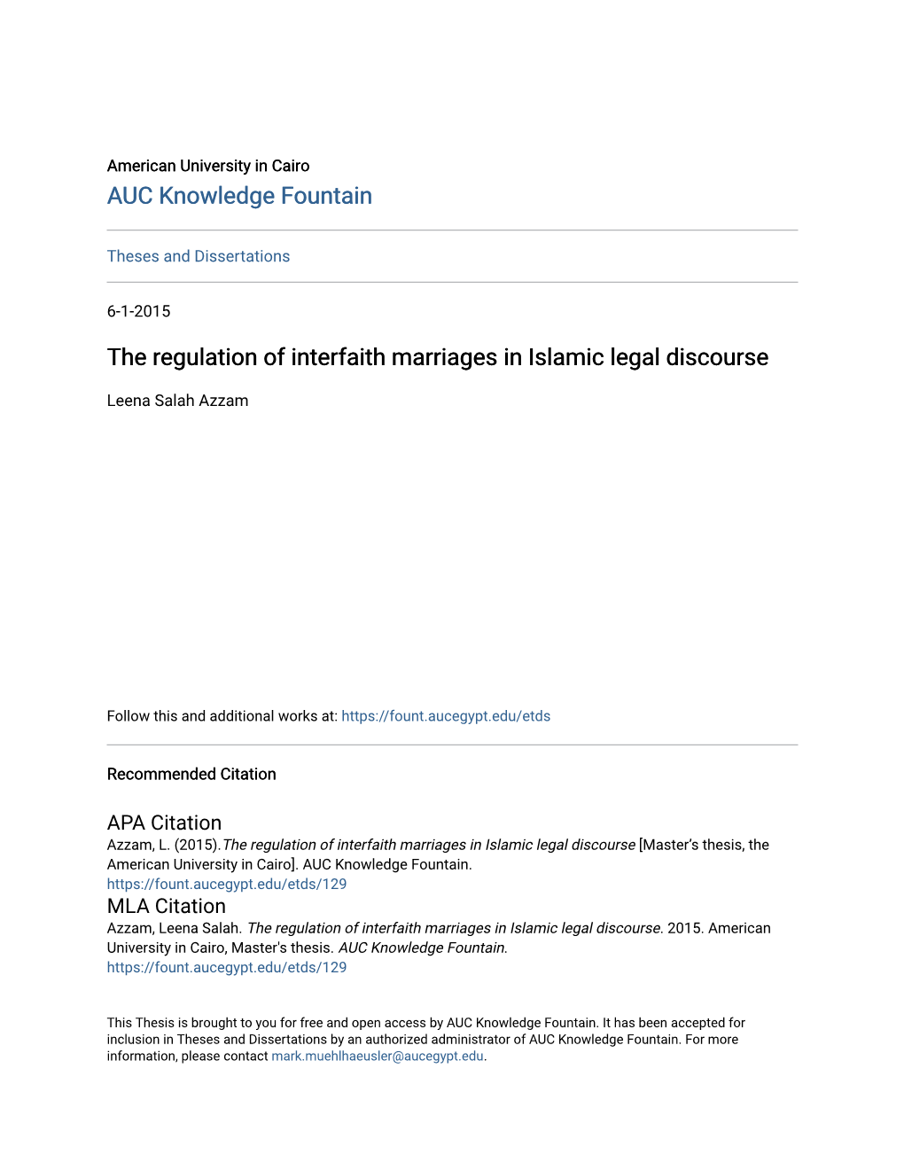 The Regulation of Interfaith Marriages in Islamic Legal Discourse