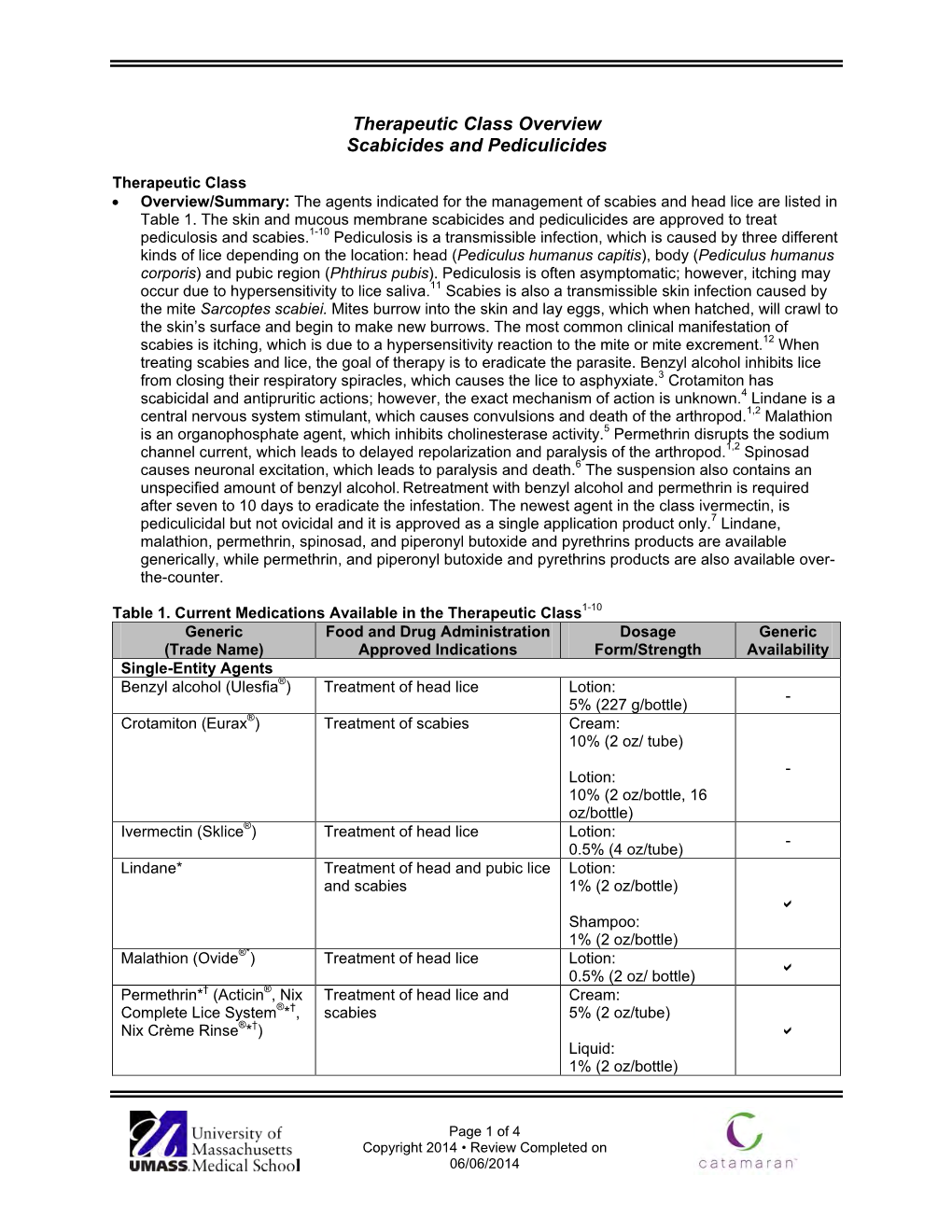 Therapeutic Class Overview Scabicides and Pediculicides