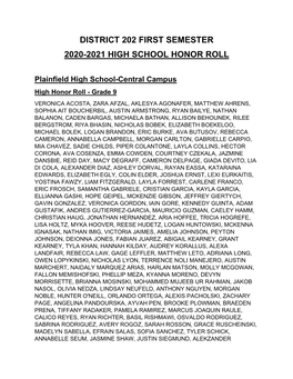 First Semester High School Honor Roll
