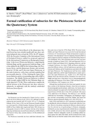 Formal Ratification of Subseries for the Pleistocene Series of the Quaternary System