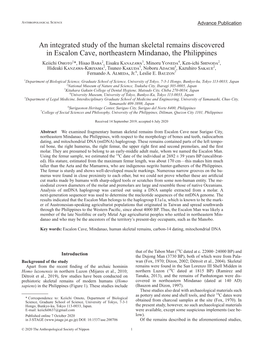 An Integrated Study of the Human Skeletal Remains Discovered in Escalon Cave, Northeastern Mindanao, the Philippines