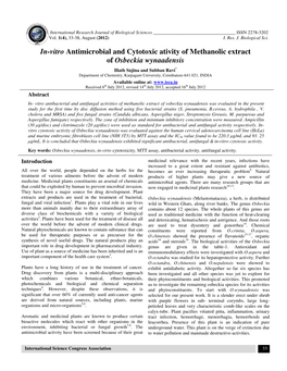 In-Vitro Antimicrobial and Cytotoxic Ativity of Methanolic Extract of Osbeckia Wynaadensis