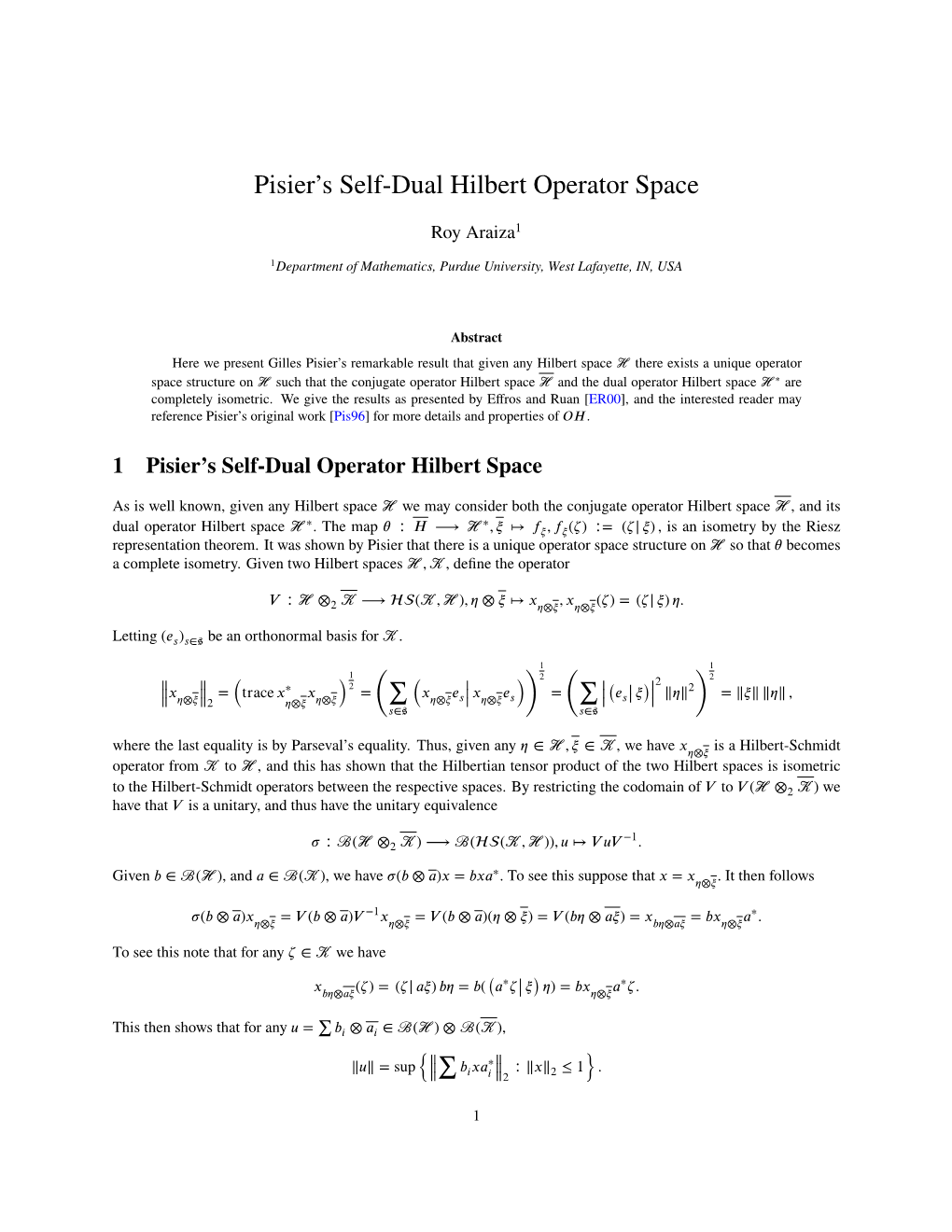 Pisier's Self-Dual Hilbert Operator Space