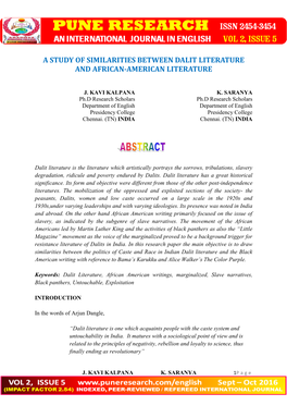 A Study of Similarities Between Dalit Literature and African-American Literature