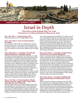 Israel in Depth First Class 14 Day Package May 7-20, 2022 Extensions to Jordan and Samaria May 20-26, 2022