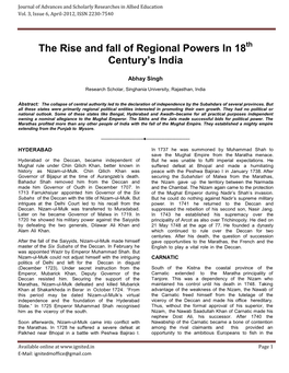 The Rise and Fall of Regional Powers in 18 Century's India