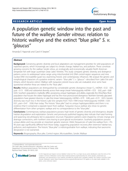 A Population Genetic Window Into the Past and Future of the Walleye Sander Vitreus: Relation to Historic Walleye and the Extinct “Blue Pike” S