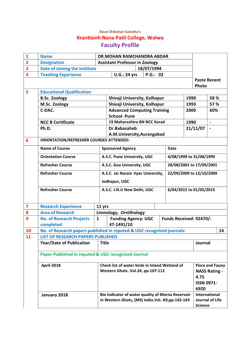 Faculty Profile