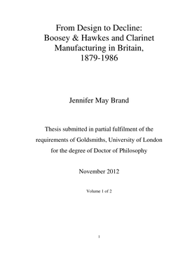 Boosey & Hawkes and Clarinet Manufacturing in Britain, 1879-1986