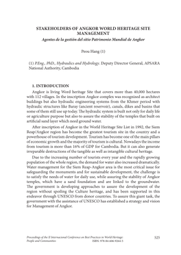 STAKEHOLDERS of ANGKOR WORLD HERITAGE SITE MANAGEMENT Agentes De La Gestión Del Sitio Patrimonio Mundial De Angkor