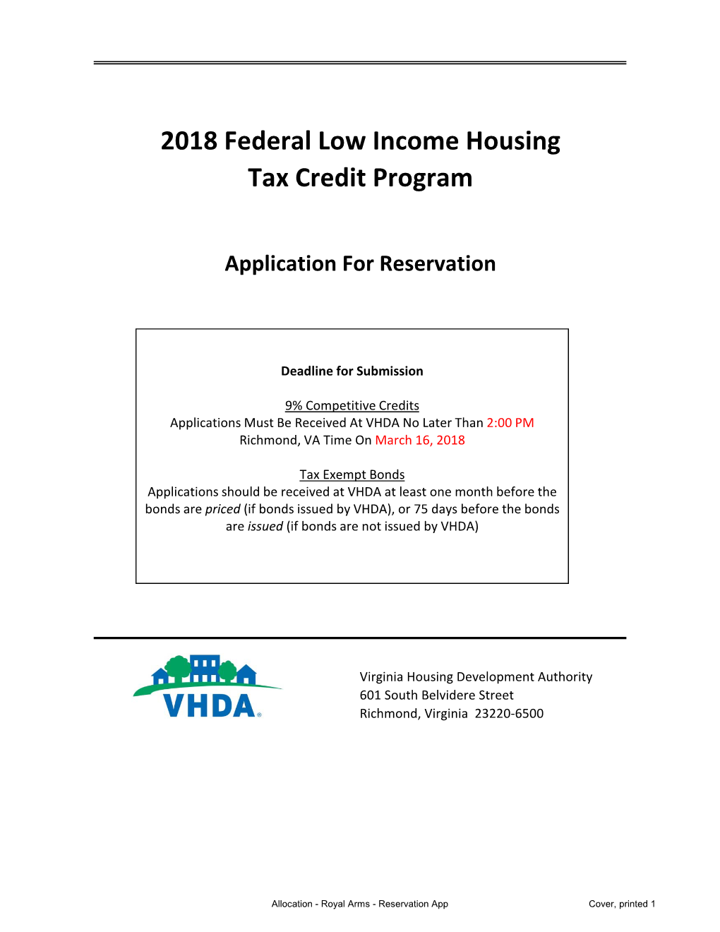 2018 Federal Low Income Housing Tax Credit Program