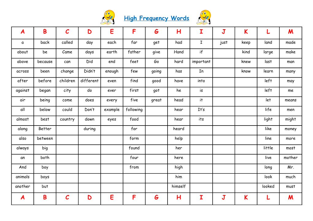 V High Frequency Words