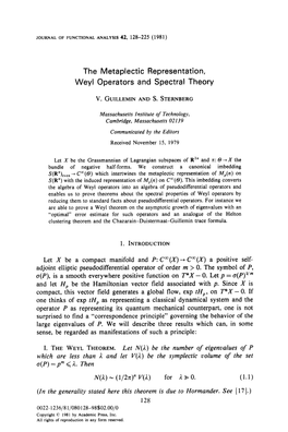 The Metaplectic Representation, Weyl Operators and Spectral Theory