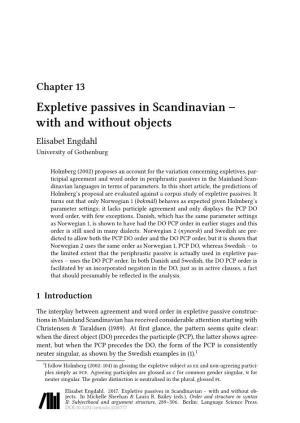 Expletive Passives in Scandinavian – with and Without Objects Elisabet Engdahl University of Gothenburg