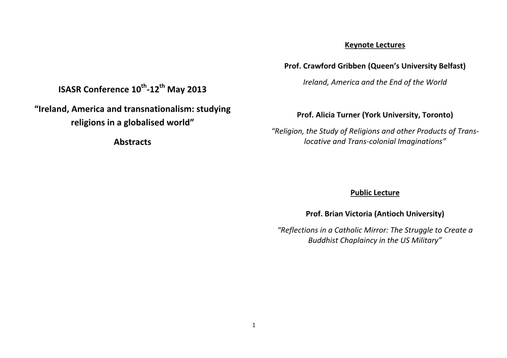 ISASR Conference 10 -12 May 2013 “Ireland, America And