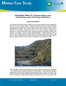 Information Sheet 1C: Greystone Nappe: Lower Carboniferous, Lower Culm Group (‘Allochthon’)