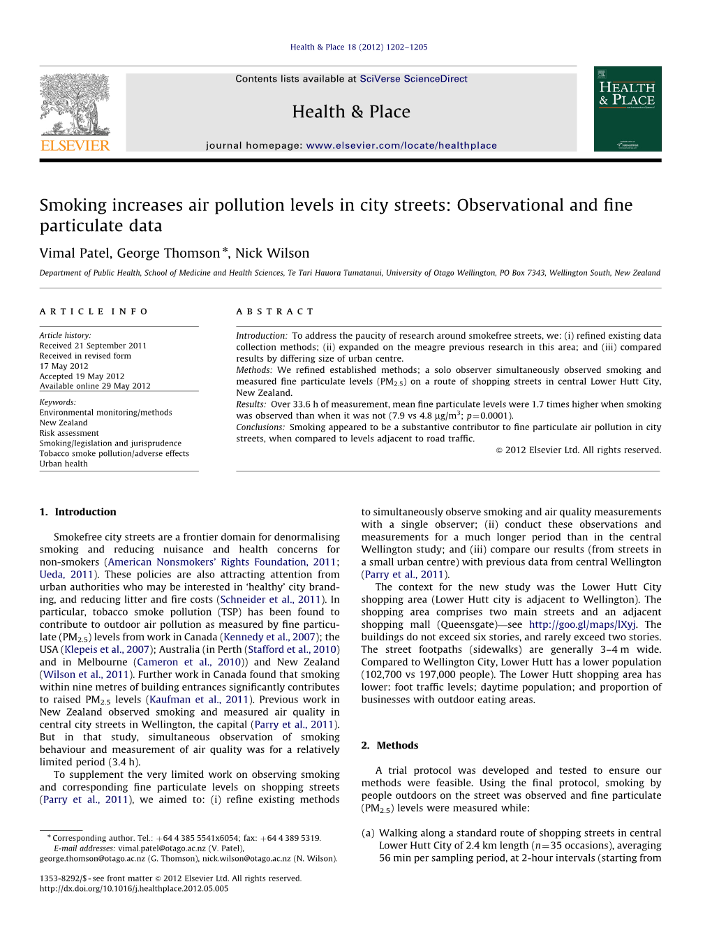 Smoking Increases Air Pollution Levels in City Streets Observational And