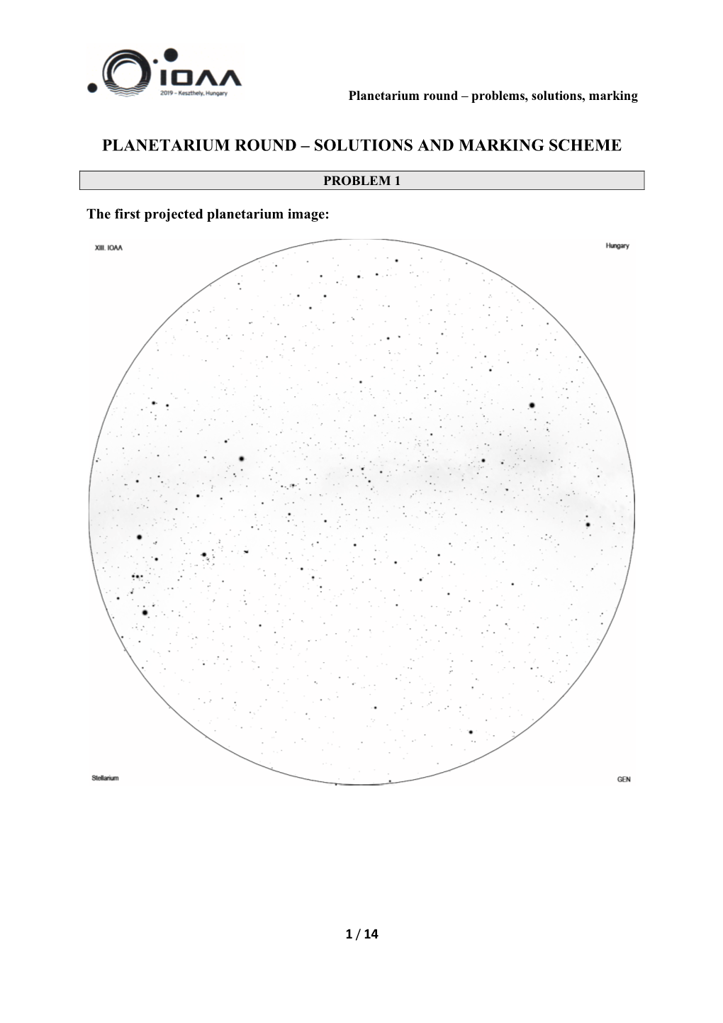 Planetarium Round – Problems, Solutions, Marking