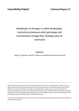 Halophytes As Forages in Saline Landscapes: Interactions Between Plant Genotype and Environment Change Their Feeding Value to Ruminants