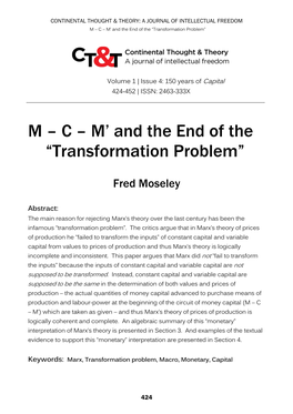 M – C – M' and the End of the “Transformation Problem”