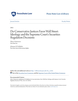 Ideology and the Supreme Court's Securities Regulation Decisions Marco Ventoruzzo Penn State Law