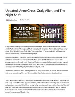 Anne Gress, Craig Allen, and the Night Shift