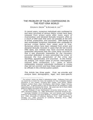The Problem of False Confessions in the Post-Dna World* ** *** Steven A
