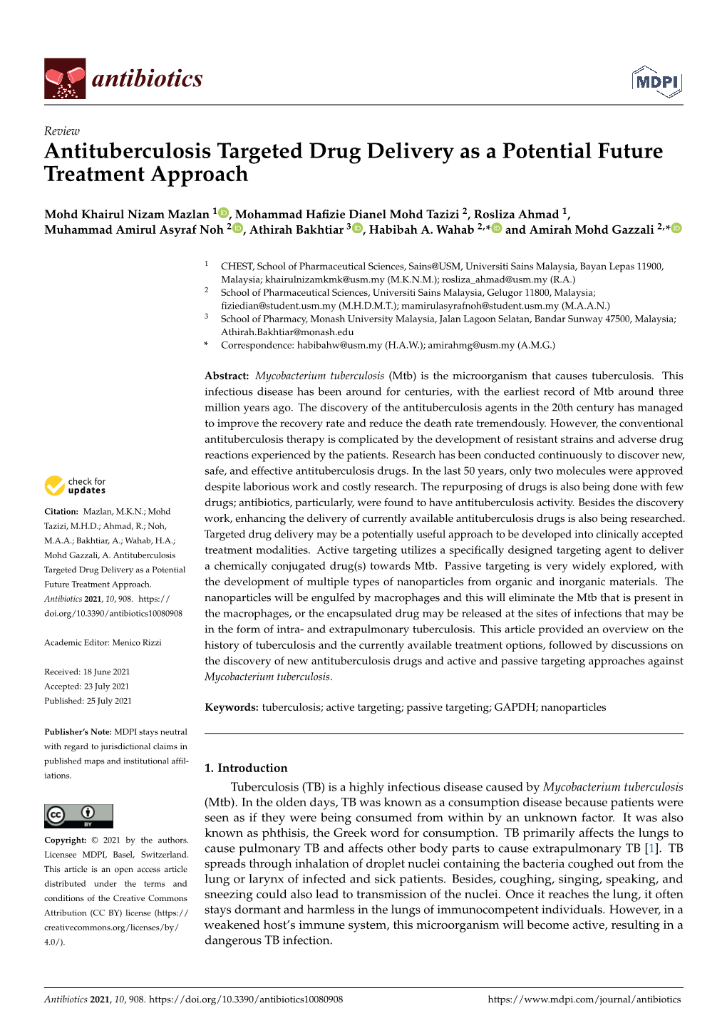 Antituberculosis Targeted Drug Delivery As a Potential Future Treatment Approach