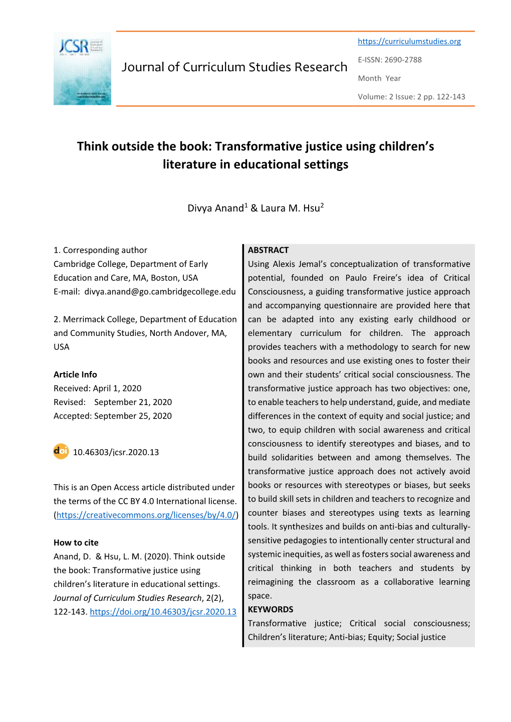 Transformative Justice Using Children's Literature in Educatio