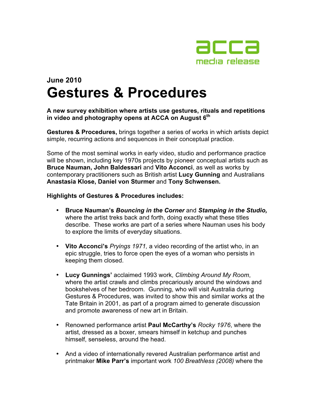 Gestures & Procedures