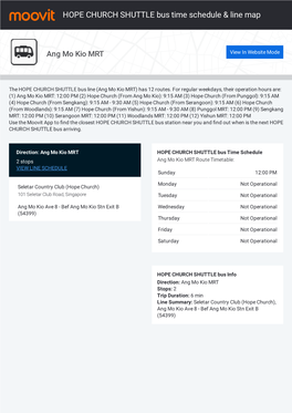 HOPE CHURCH SHUTTLE Bus Time Schedule & Line