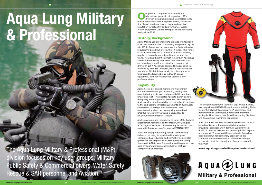 The Aqua Lung Military & Professional (M&P) Division Focuses on Key User