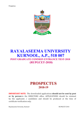 Rayalaseema University Kurnool, A.P., 518
