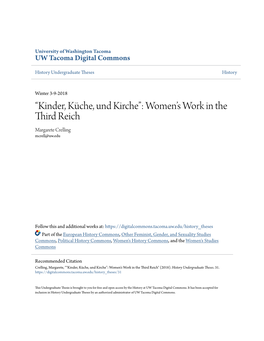 “Kinder, Küche, Und Kirche”: Women's Work in the Third Reich