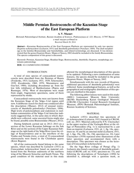 Middle Permian Rostroconchs of the Kazanian Stage of the East European Platform A